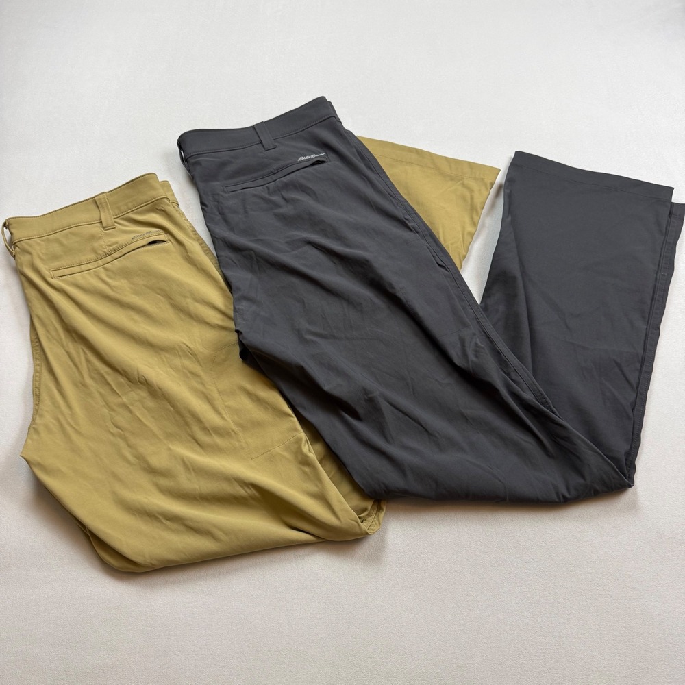 Eddie Bauer Lot of 2 Travex Pant Mens 36x36 Grey Khaki Performance Travel Hiking